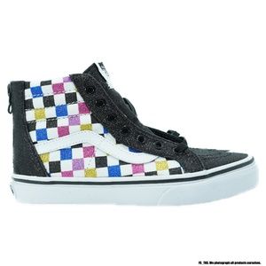 VANS SK8 HI ZIP GLITTER CHECKERBOARD KIDS SNEAKERS